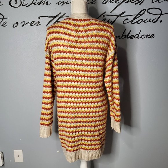 COCO + JAIMESON Orange & Yellow Striped Open Cardigan Sweater with Pockets - Picture 4 of 7